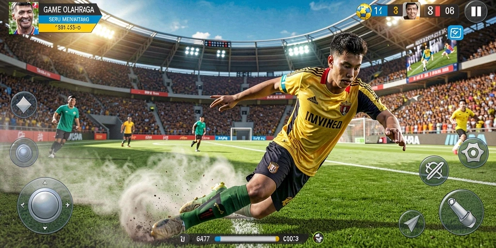 Screenshot C0077 menampilkan gameplay olahraga yang seru dan kompetitif.