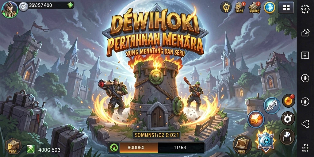 Tampilan gameplay DEWIHOKI yang menarik dalam menara pertahanan.