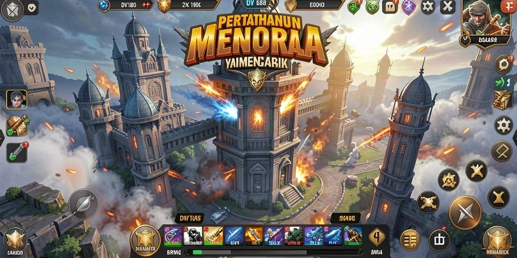 Tangkapan layar gameplay yang mendebarkan dalam permainan Tower Defense.