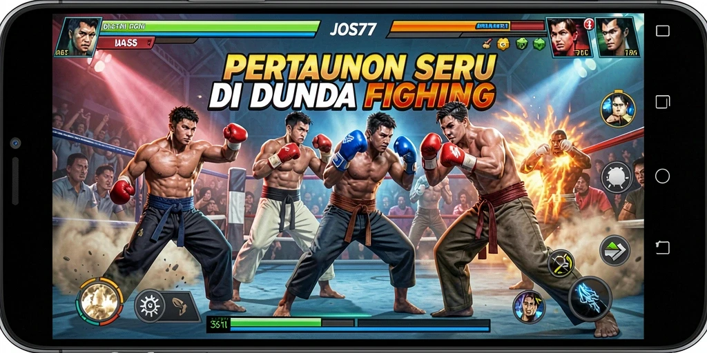 Gameplay JOS77 menunjukkan pertarungan seru antar karakter.