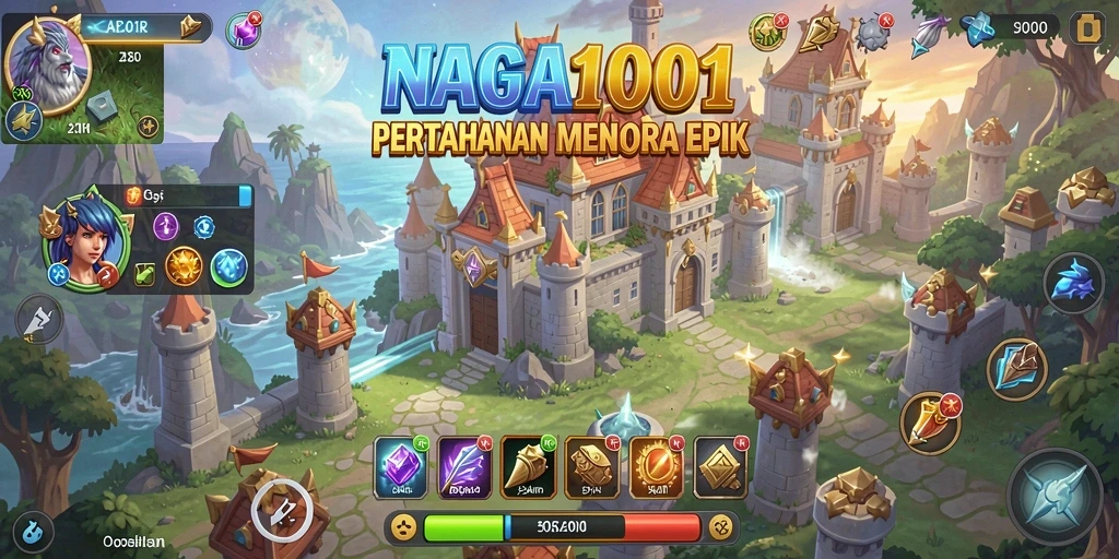 Tampilan menarik dari gameplay Tower Defense di NAGA1001.