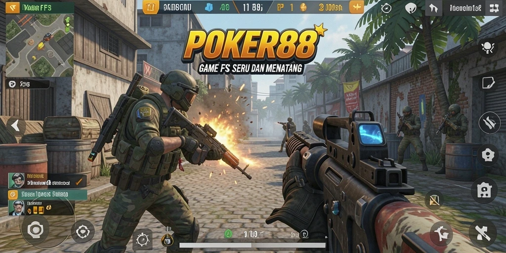 Tangkapan layar gameplay POKER88 menampilkan aksi tembak-menembak yang seru.