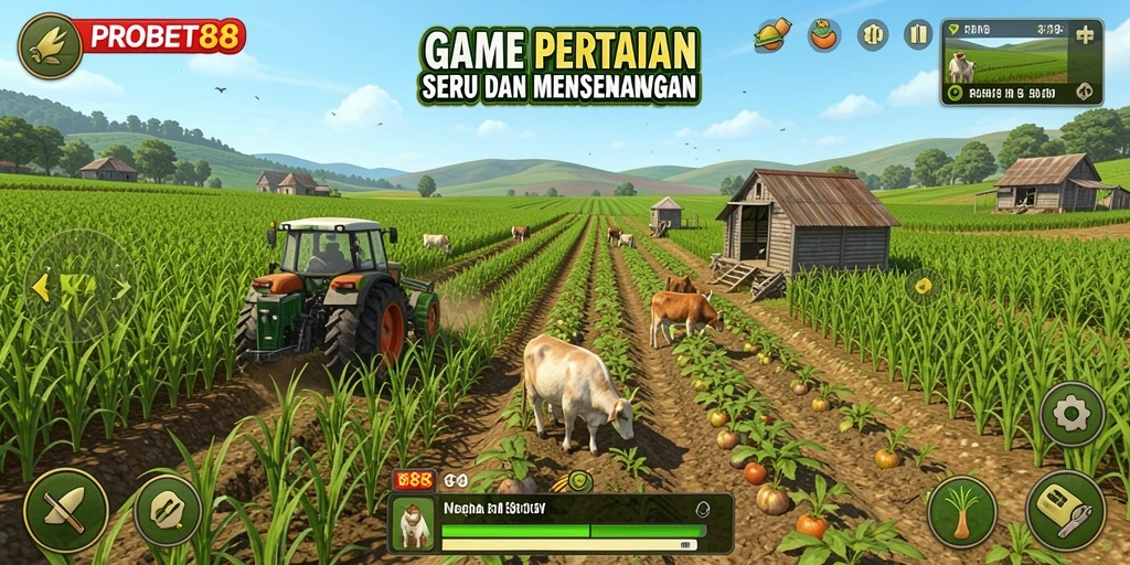 Screenshot utama PROBET88 menampilkan aksi bertani yang seru.