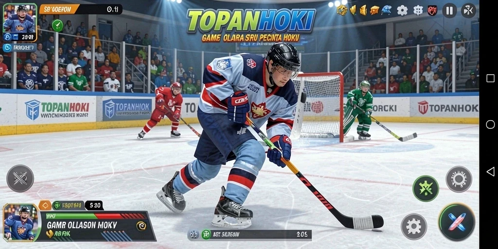 Screenshot gameplay menunjukkan aksi seru dari pertandingan hoki.